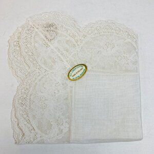 Desco Irish Linen Handkerchief Vintage Lace Square as is some yellowing